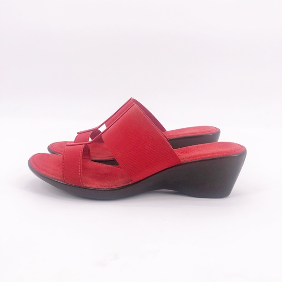 Red Italian Elastic Wedge Sandals Suede Lined - Picture 2 of 6